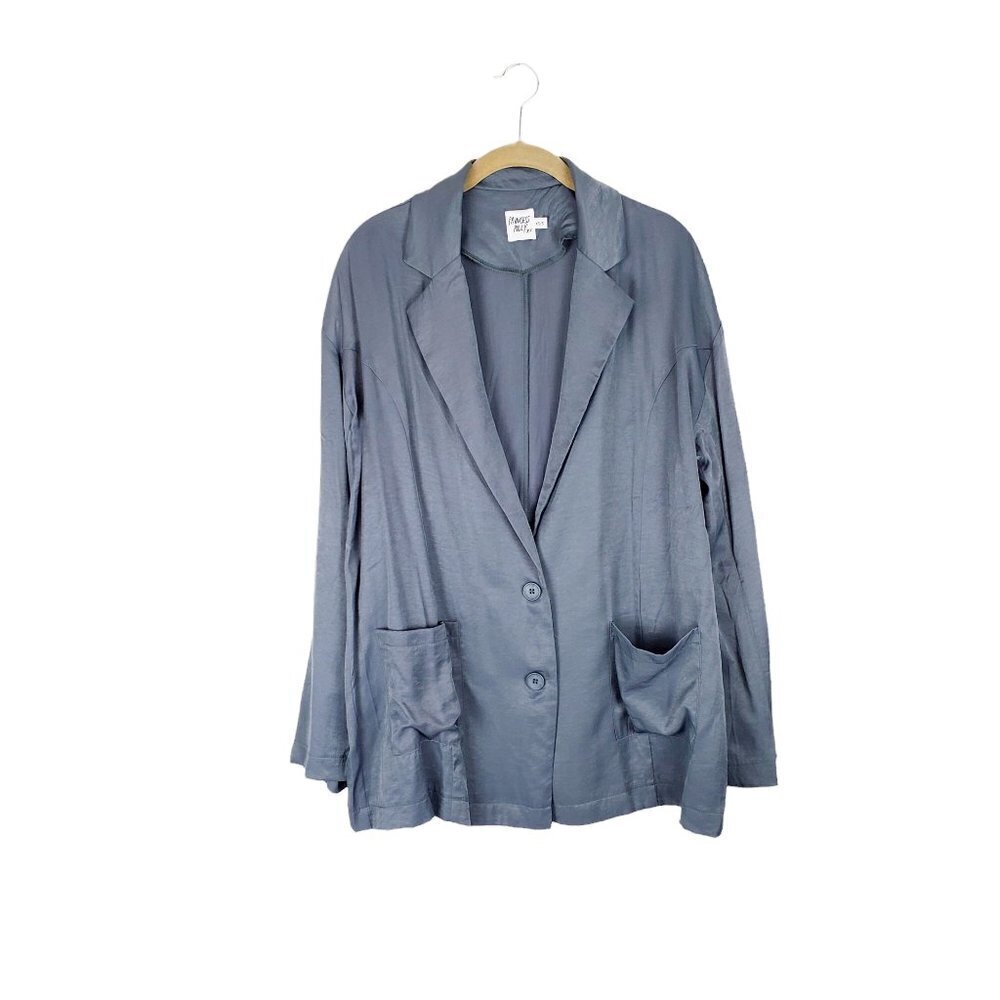Princess Polly Blazer Oversized Gray Satiny 2-Button Lightweight Size XS/Small